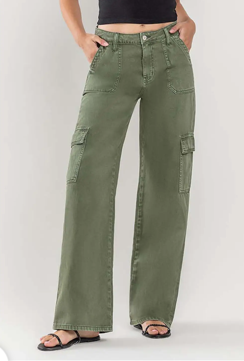 High Rise Utility Cargo Wide Leg Jeans