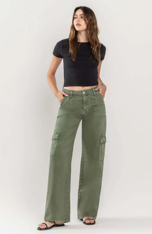 High Rise Utility Cargo Wide Leg Jeans