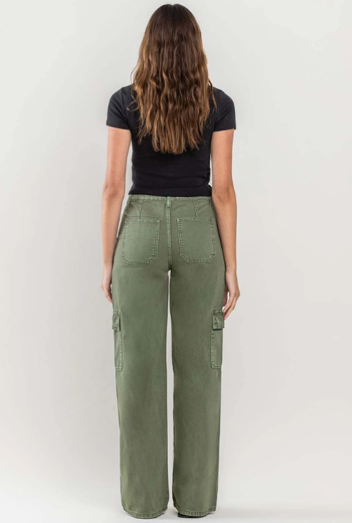 High Rise Utility Cargo Wide Leg Jeans